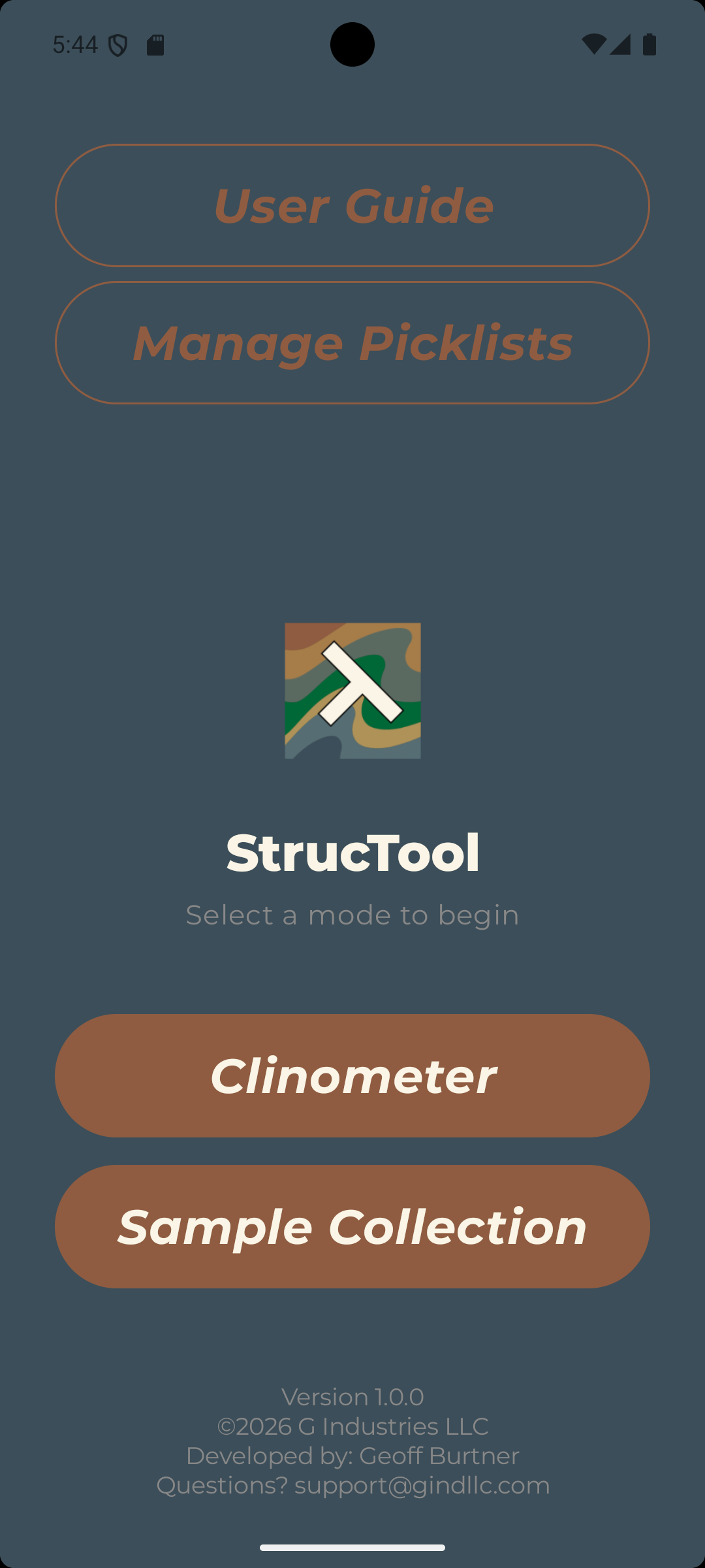 StrucTool home screen